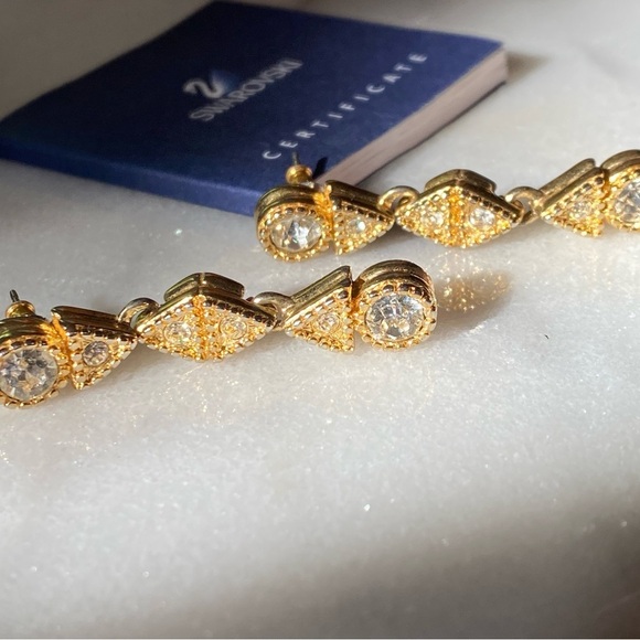GOLD tone Swarovski dangle earrings for pierced ears with clear crystals - Picture 1 of 10